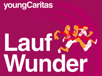 Plakat Laufwunder der youngCaritas. Es ist rot. 